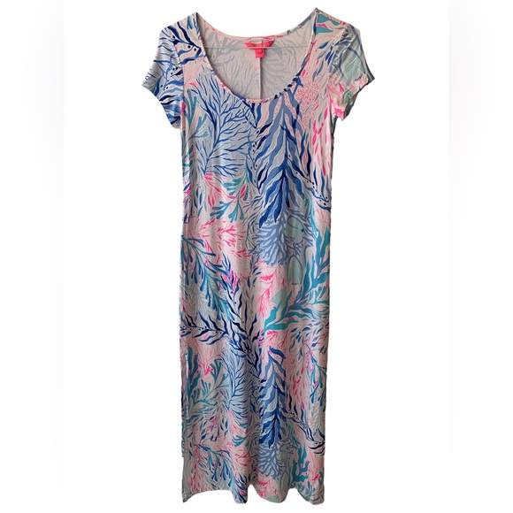 Lilly Pulitzer Wynne Maxi Dress Crew Blue Tint Kaleidoscope Coral - Picture 1 of 9